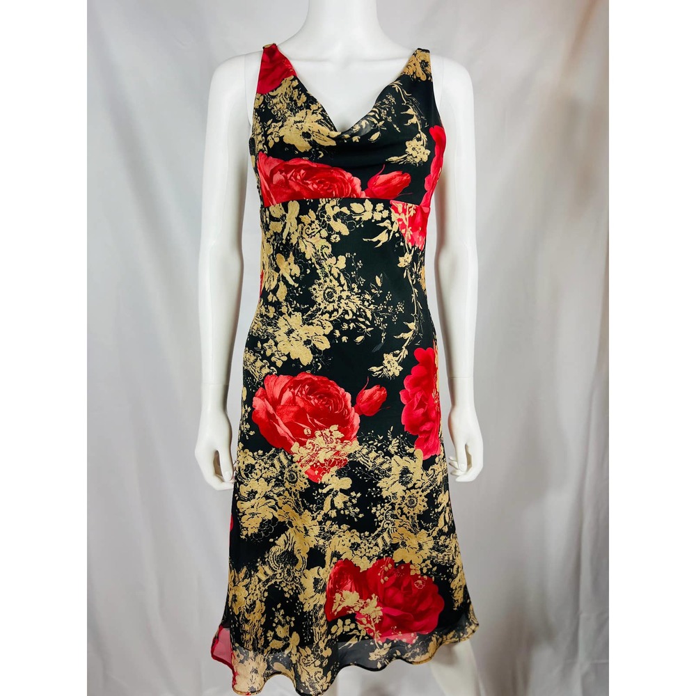 1990's Black/Gold, Red Rose Dress